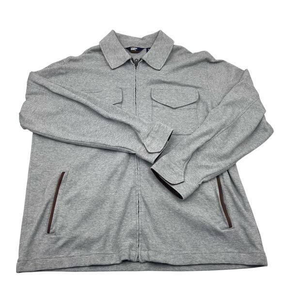Lands' End Mens Gray Full Zip Cotton Faux Suede Contrast Jacket Sz XL - Picture 1 of 13